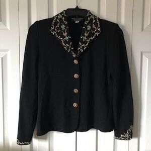 St John Evening By Marie Gray Black Knit Multicolors Embellished Jacket Sz 6